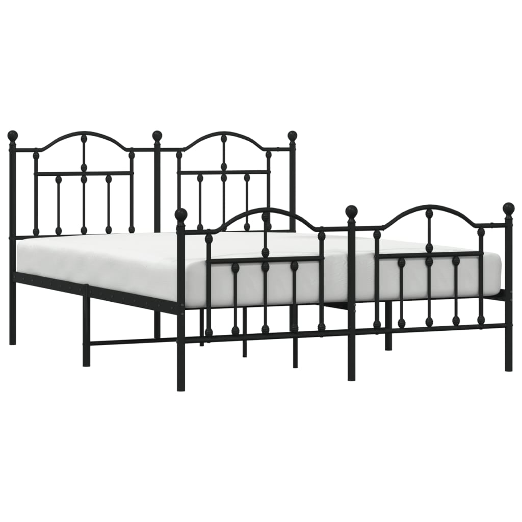 vidaXL Metalni okvir kreveta uzglavlje i podnožje crni 135x190 cm