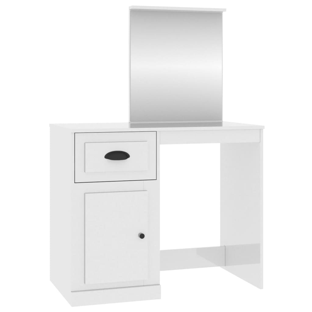 vidaXL Toaletni stolić s ogledalom sjajni bijeli 90x50x132,5 drveni