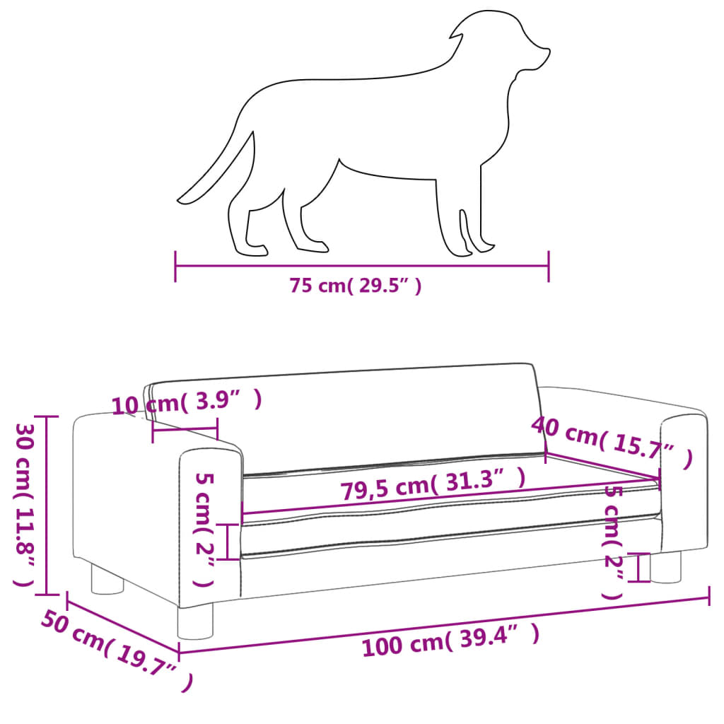 vidaXL Krevet za pse s produžetkom tamnosivi 100x50x30 cm baršunasti