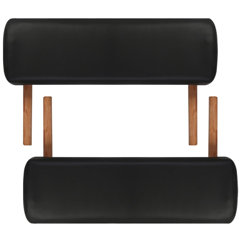vidaXL Crni sklopivi stol za masažu s 2 zone i drvenim okvirom