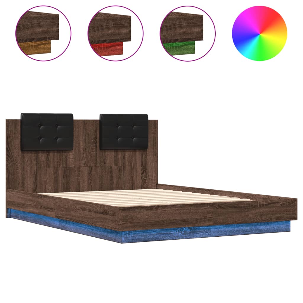 vidaXL Okvir kreveta s uzglavljem LED boja smeđeg hrasta 120 x 190 cm