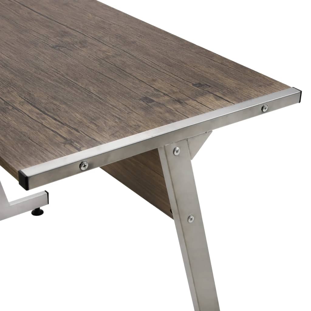 vidaXL Kutni radni stol smeđi od konstruiranog drva