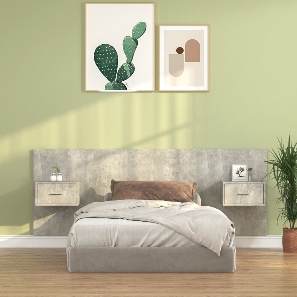 vidaXL Uzglavlje za krevet s ormarićima boja betona konstruirano drvo