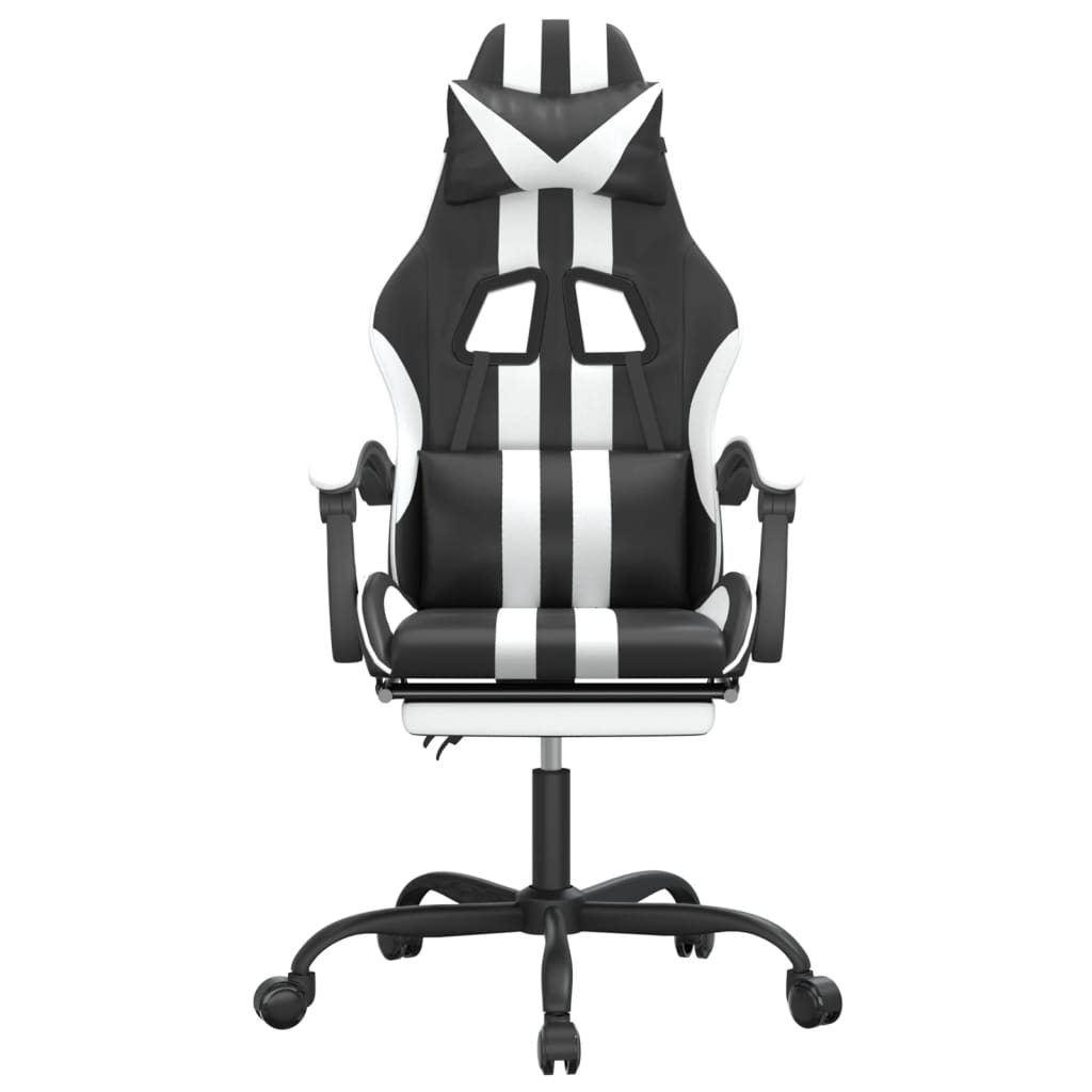 vidaXL Okretna igraća stolica s osloncem crno-bijela od umjetne kože