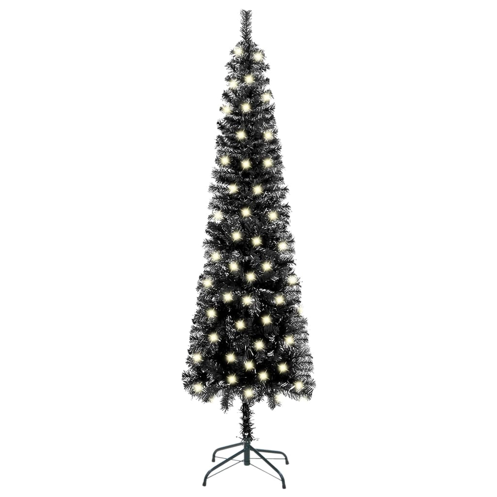 vidaXL Tanko osvijetljeno božićno drvce crno 120 cm