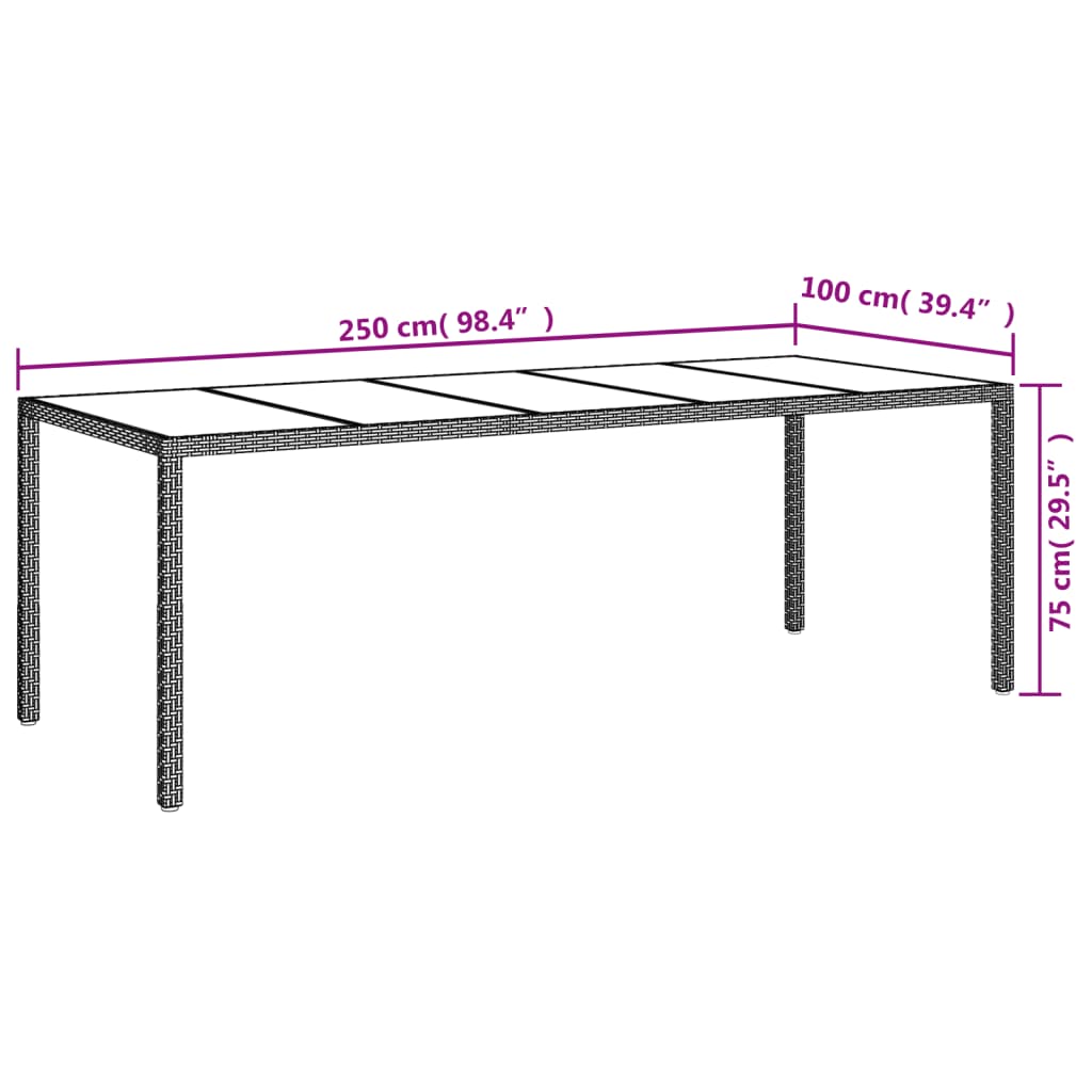 vidaXL Vrtni stol sivi 250x100x75 cm od kaljenog stakla i poliratana