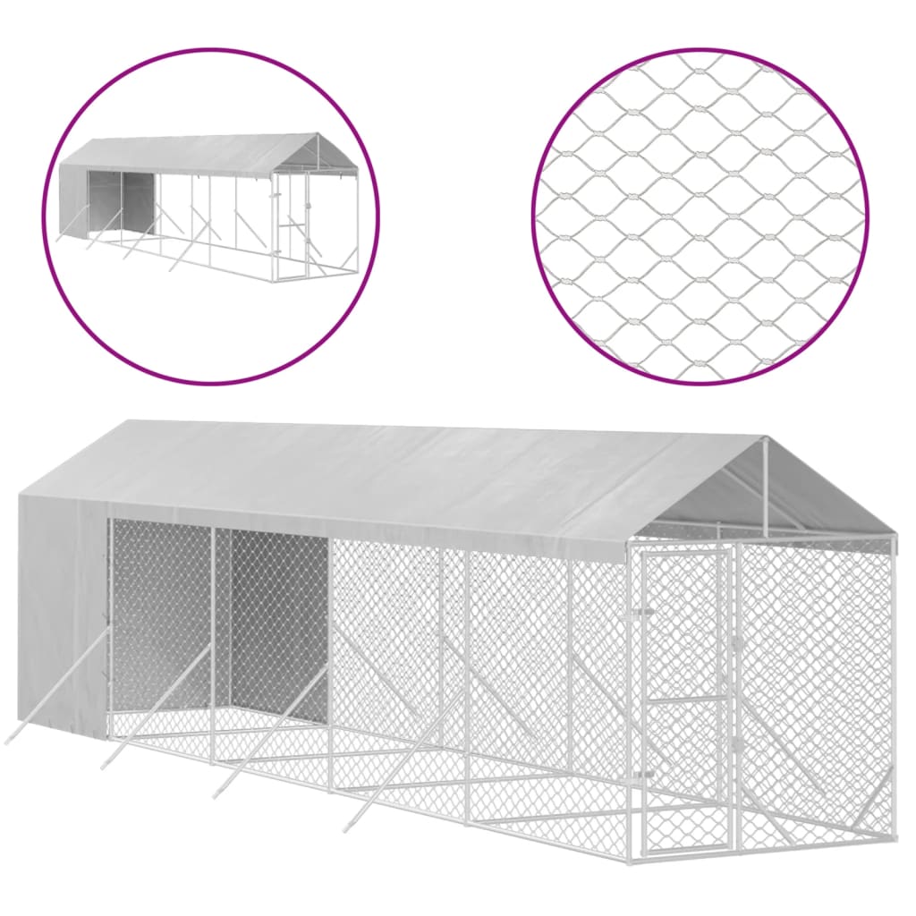 vidaXL Vanjski kavez za pse s krovom srebrni 2x10x2,5m pocinčani čelik