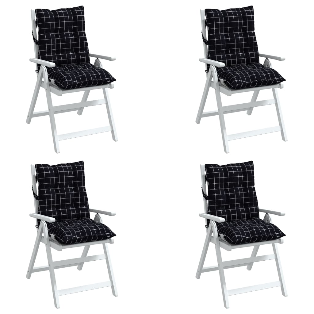 vidaXL Jastuci za stolicu niskog naslona 4 kom crni karirani tkanina