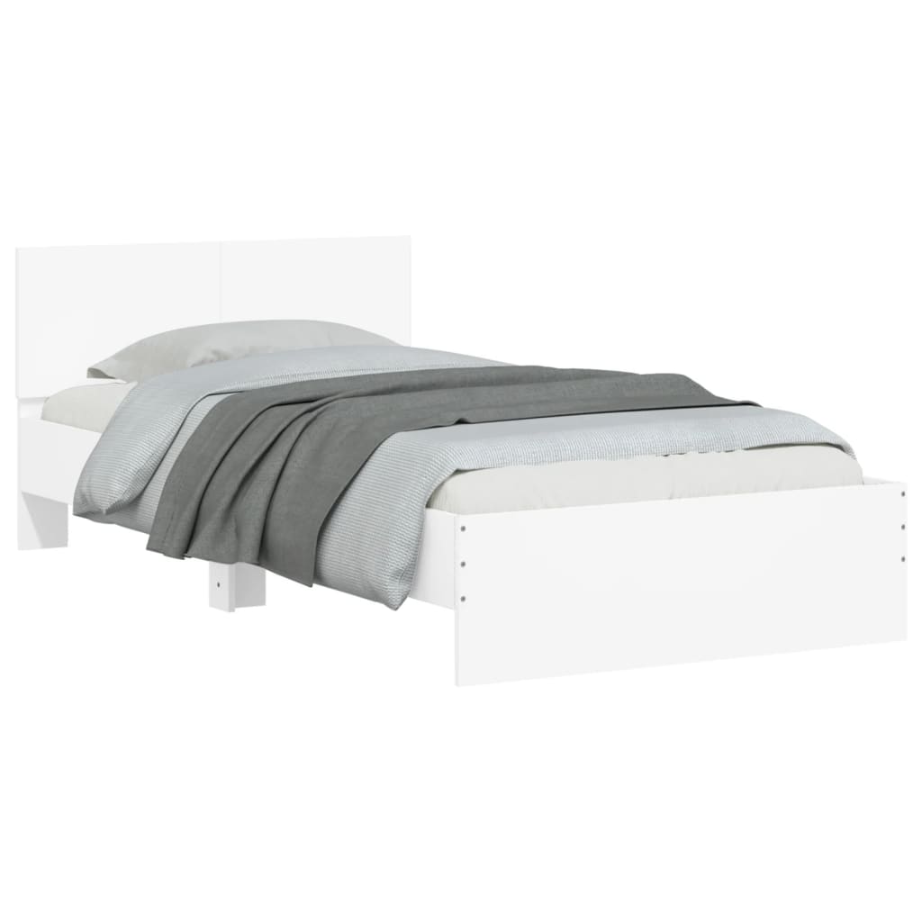 vidaXL Okvir za krevet s uzglavljem i LED svjetlima bijeli 100x200 cm