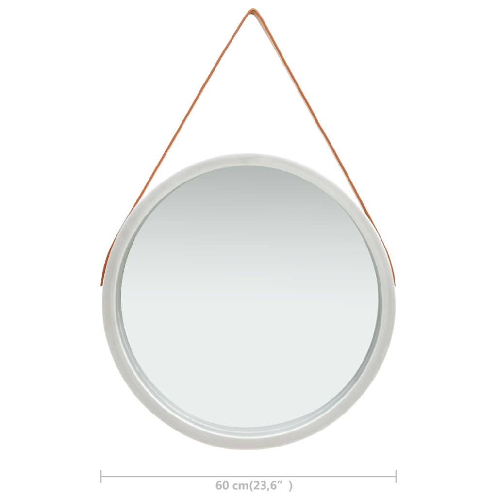 vidaXL Zidno ogledalo s remenom 60 cm srebrno