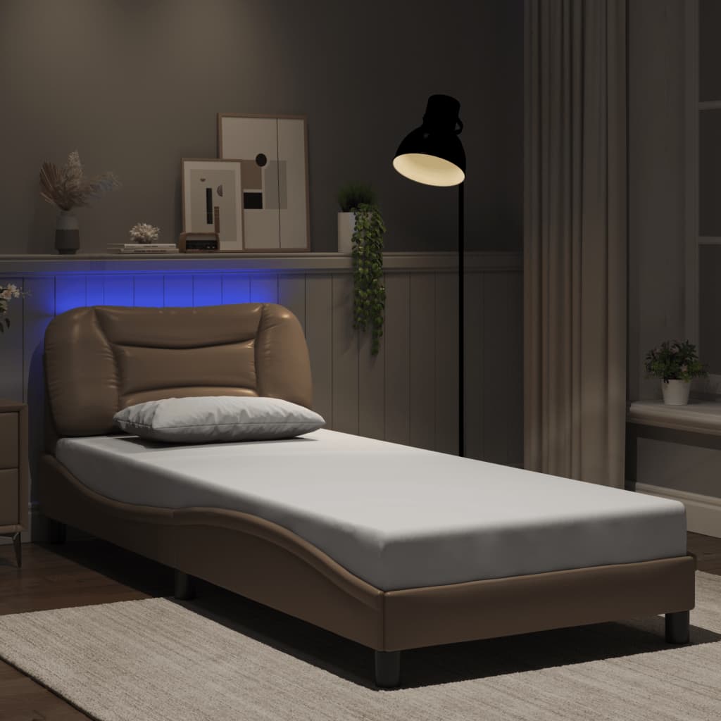 vidaXL Okvir kreveta s LED svjetlima cappuccino 80x200 cm umjetna koža
