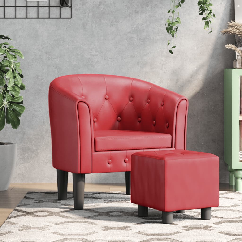 vidaXL Fotelja od umjetne kože s osloncem za noge crvena boja vina