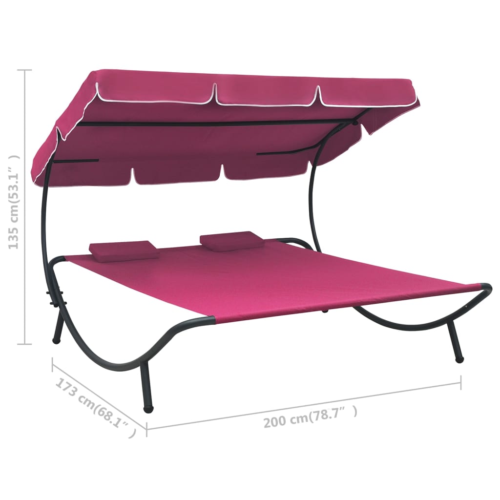 vidaXL Vrtni ležaj s nadstrešnicom i jastucima ružičasti