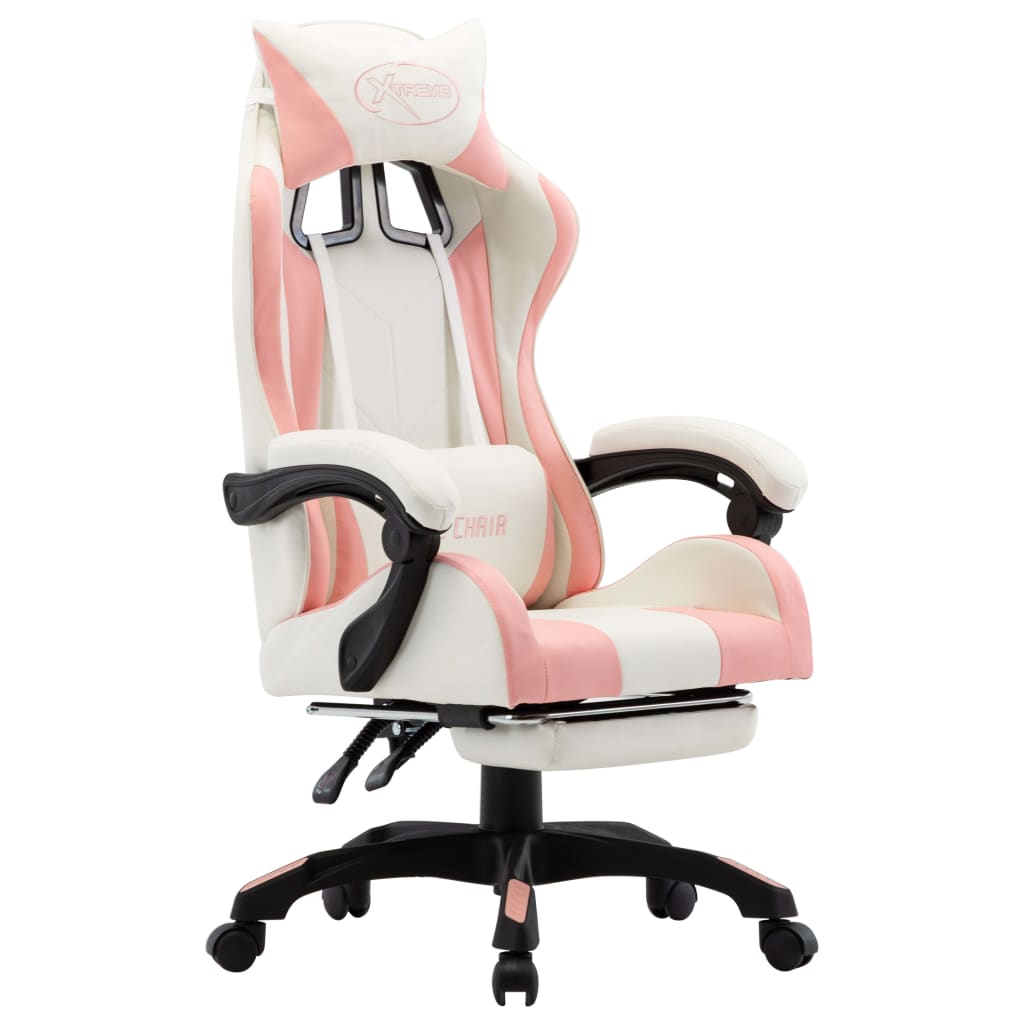 vidaXL Igraća stolica od umjetne kože s osloncem za noge rozo-bijela