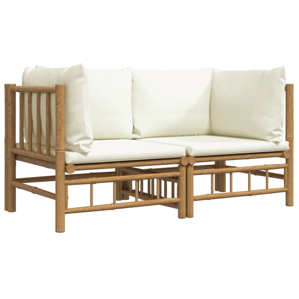 vidaXL Kutne vrtne sofe s krem bijelim jastucima 2 kom od bambusa