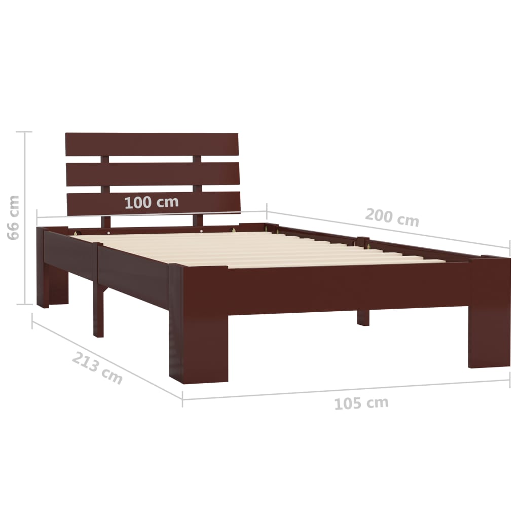 vidaXL Okvir za krevet od masivne borovine tamnosmeđi 100 x 200 cm
