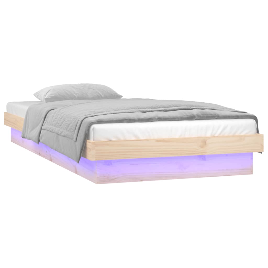 vidaXL LED okvir kreveta 75 x 190 cm za jednu osobu od masivnog drva