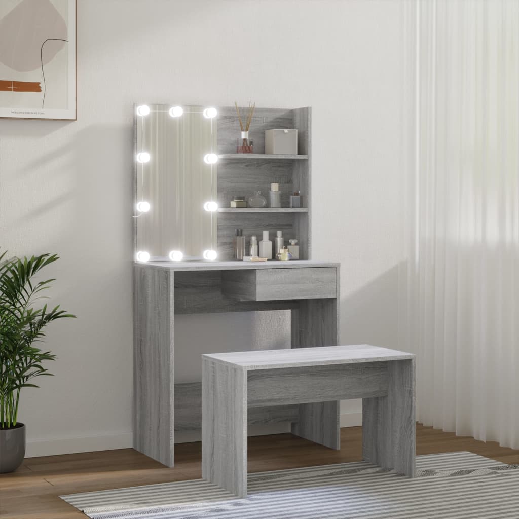 vidaXL Set toaletnog stolića siva boja hrasta LED konstruirano drvo