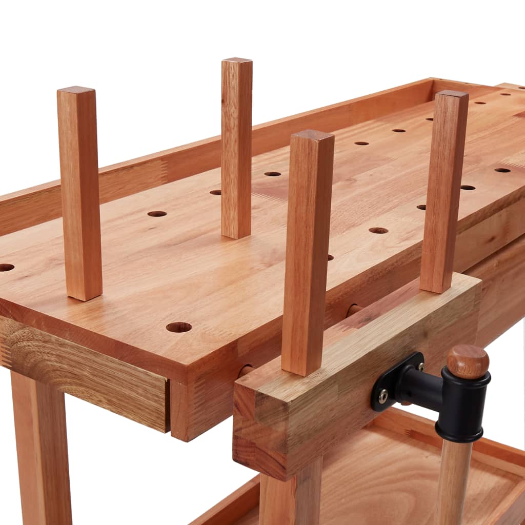 vidaXL Radni stolarski stol s ladicom i 2 stege od tvrdog drva