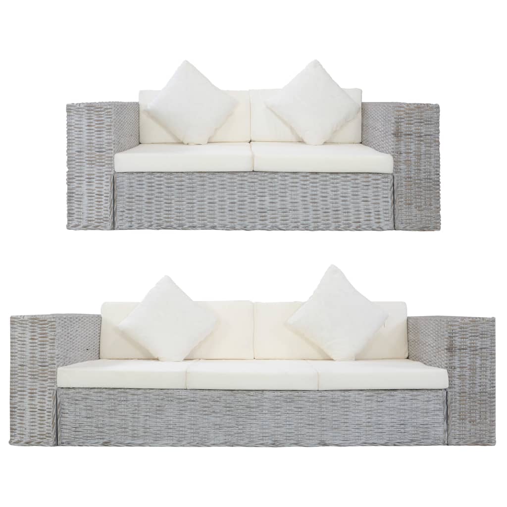vidaXL 2-dijelni set sofa od prirodnog ratana s jastucima sivi