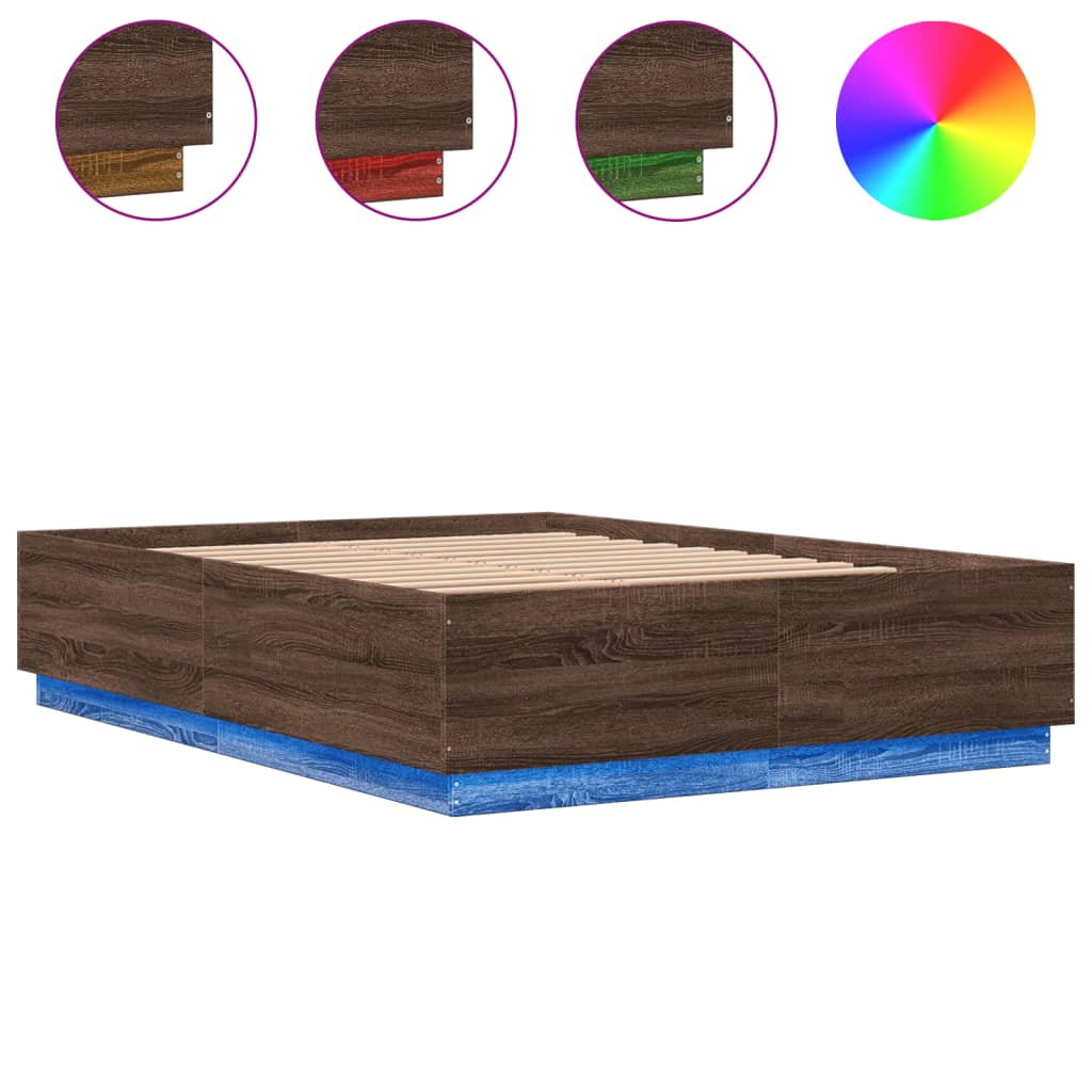 vidaXL Okvir za krevet s LED svjetlima boja hrasta 120 x 200 cm drveni
