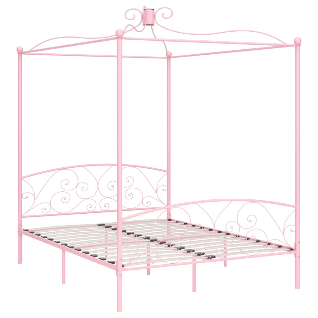 vidaXL Okvir za krevet s nadstrešnicom ružičasti metalni 160 x 200 cm