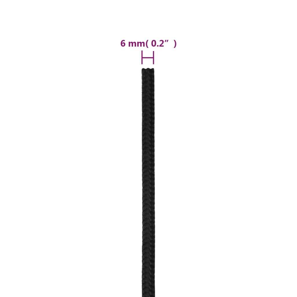 vidaXL Brodski konop tamnocrni 6 mm 250 m od polipropilena