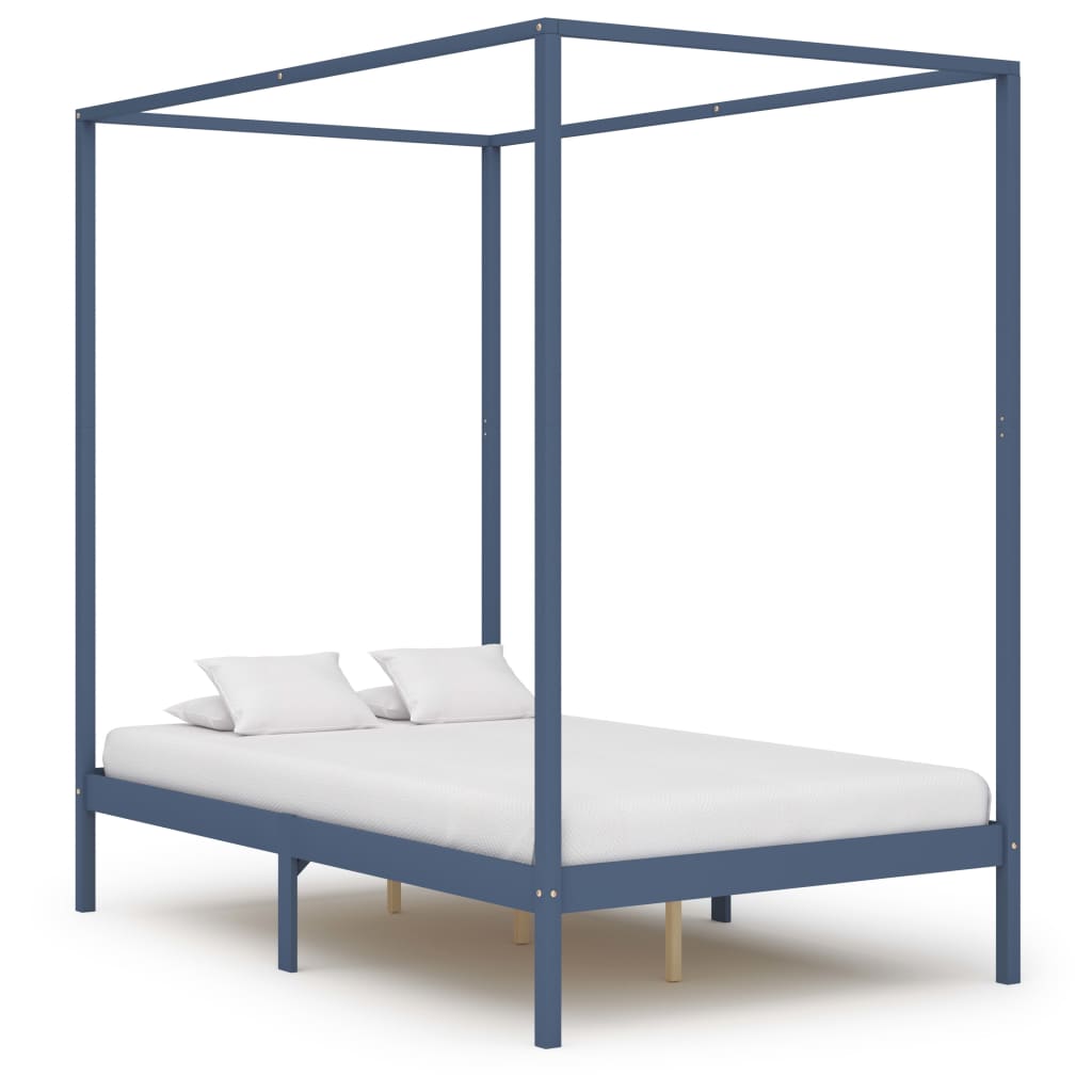 vidaXL Okvir kreveta s baldahinom i 2 ladice sivi 120x200 cm borovina