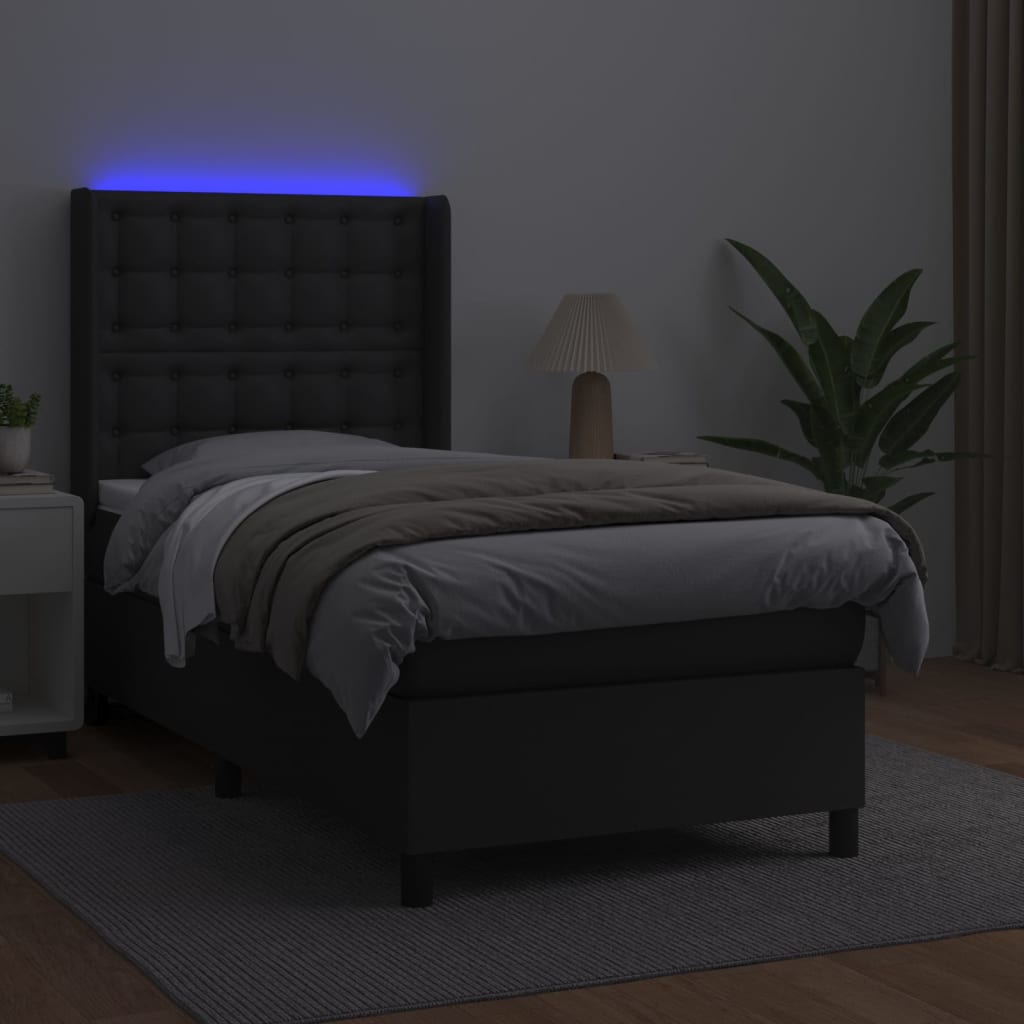 vidaXL Krevet box spring s madracem LED crni 100x200cm od umjetne kože