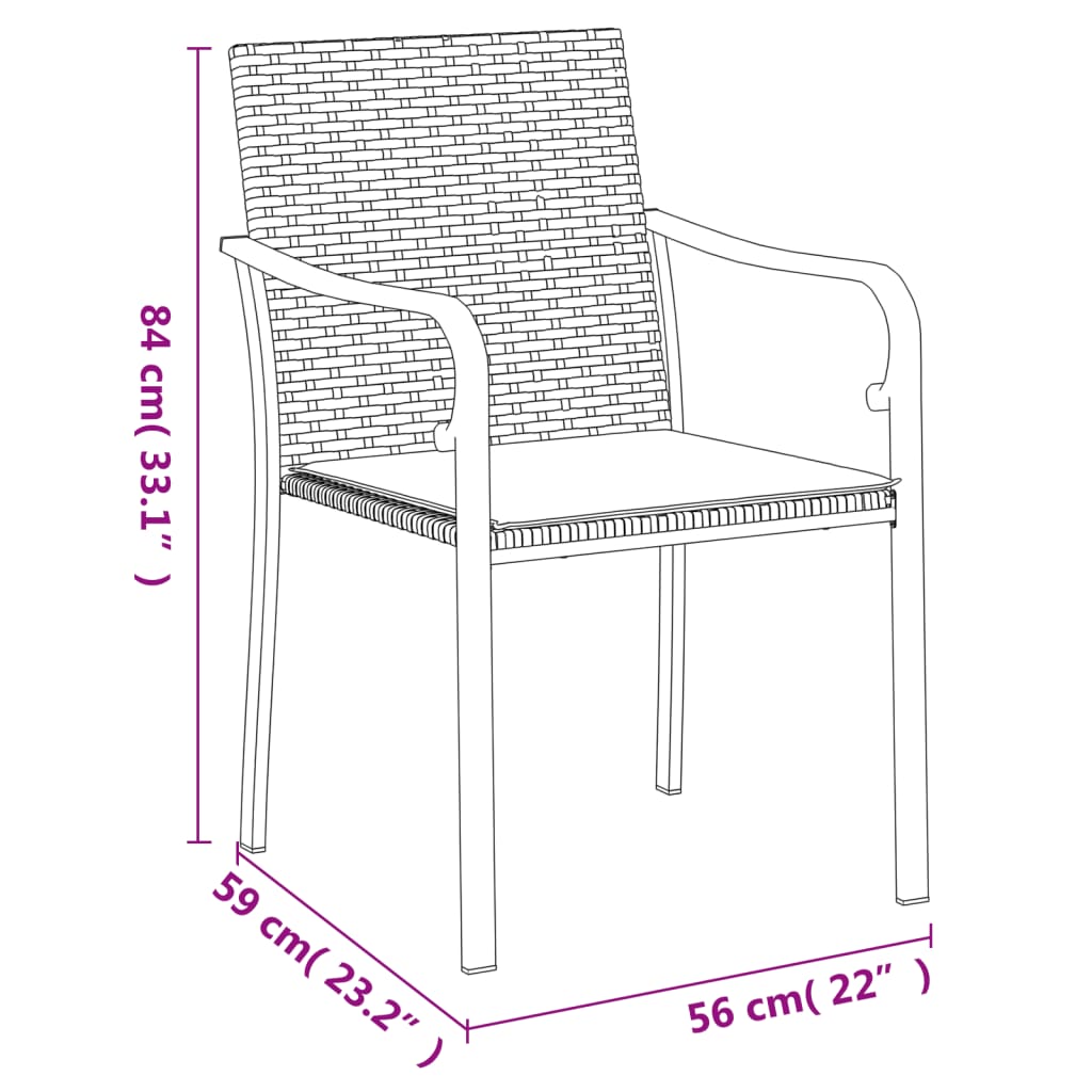 vidaXL Vrtne stolice s jastucima 2 kom smeđe 56x59x84 cm od poliratana