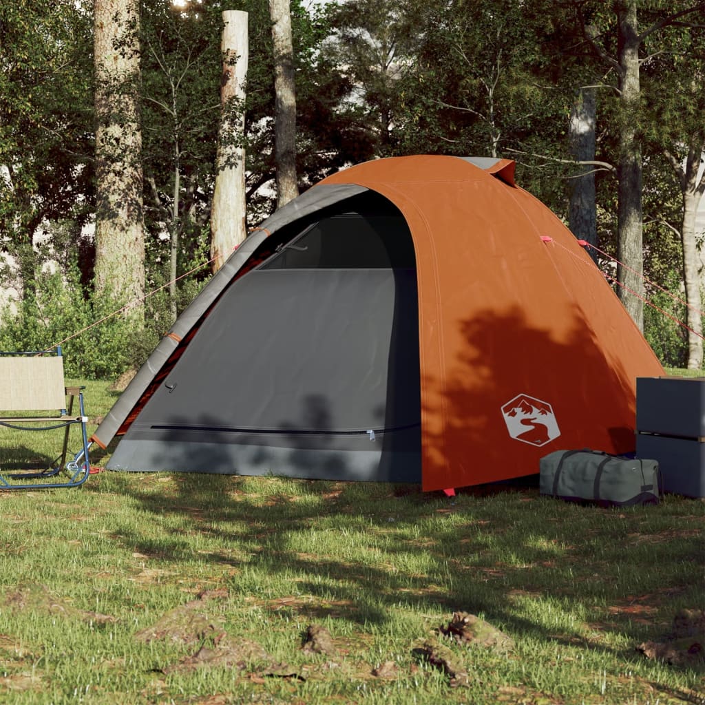 vidaXL Kupolasti šator za kampiranje za 4 osobe sivo-narančasti
