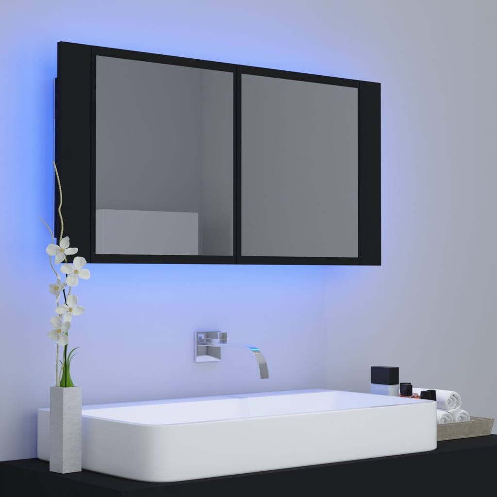 vidaXL LED kupaonski ormarić s ogledalom crni 90x12x45 cm akrilni