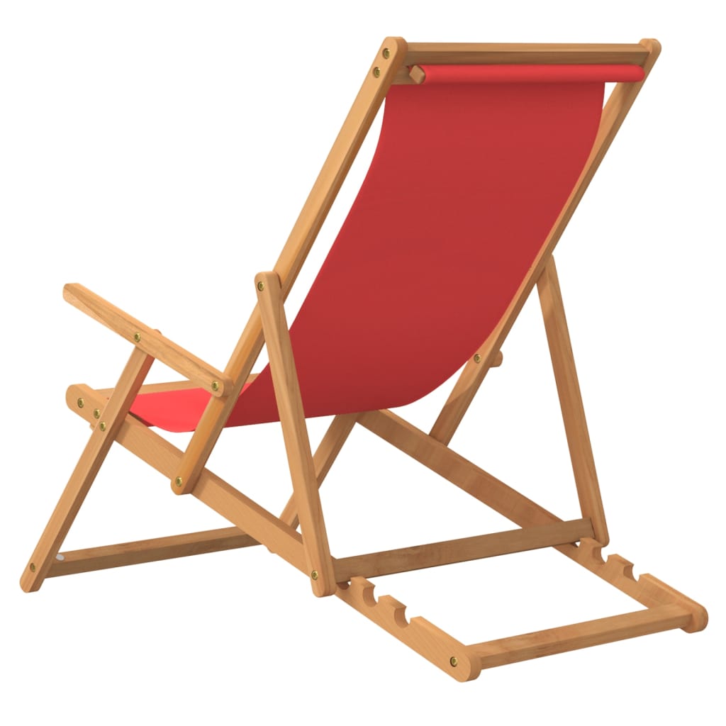 vidaXL Sklopiva stolica za plažu od masivne tikovine crvena