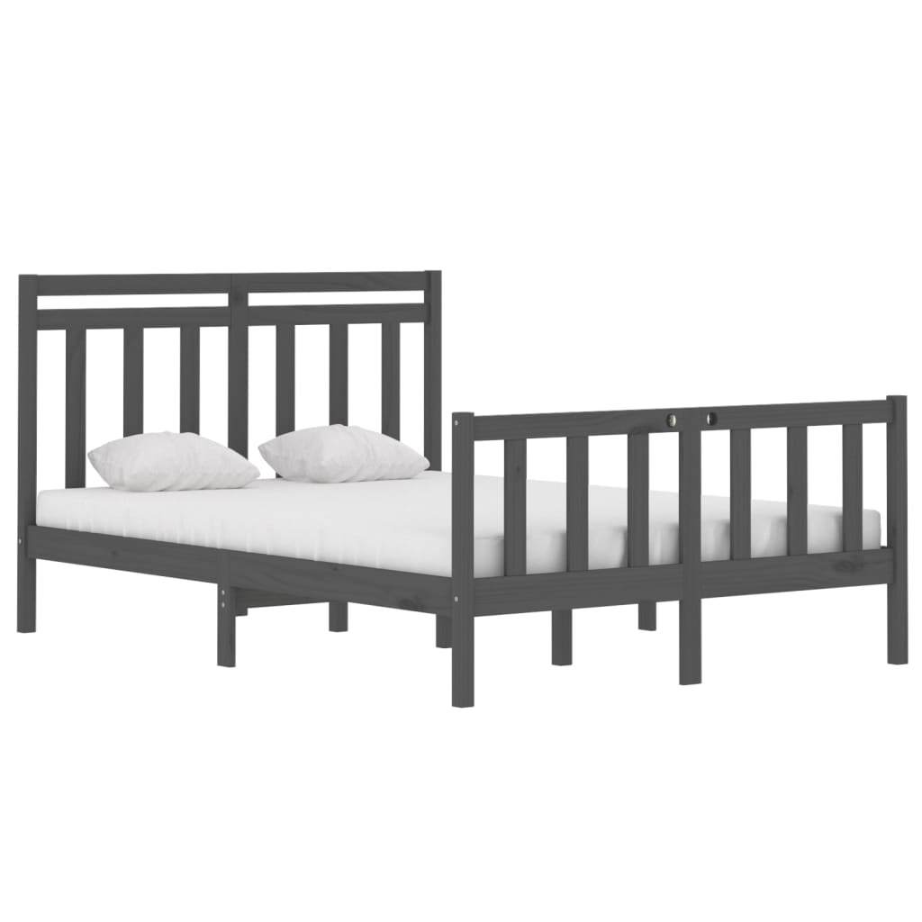 vidaXL Okvir za krevet od masivnog drva sivi 140 x 190 cm
