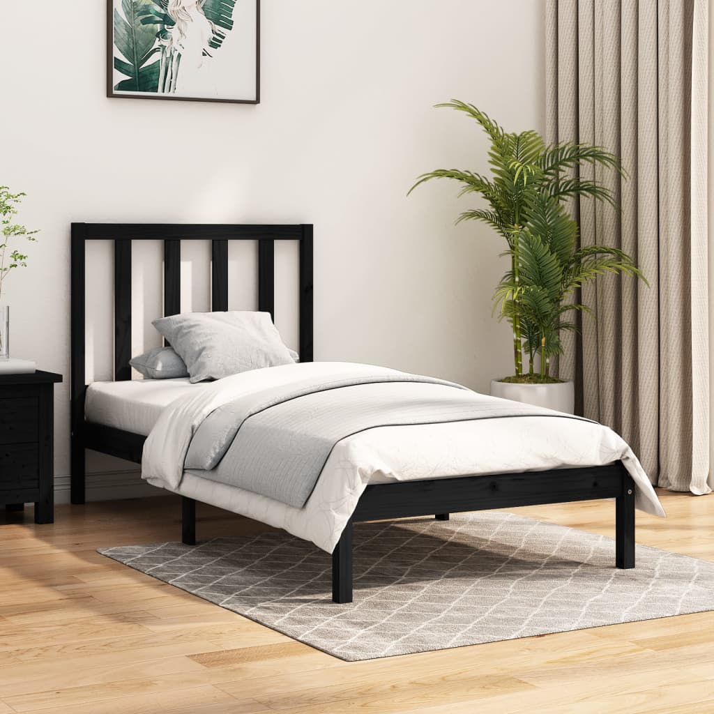 vidaXL Okvir za krevet od masivne borovine crni 100 x 200 cm