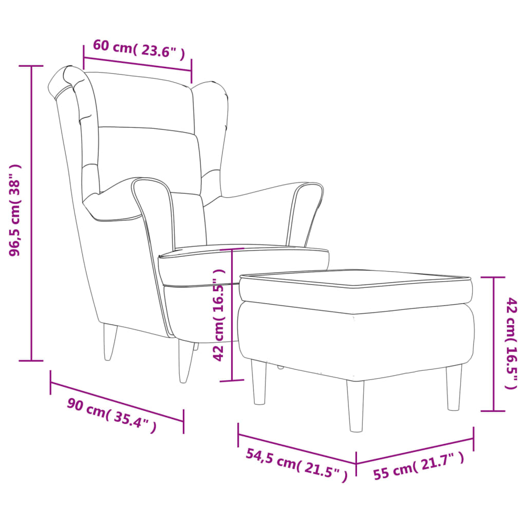vidaXL Fotelja s krilnim naslonom i tabureom smeđa baršunasta