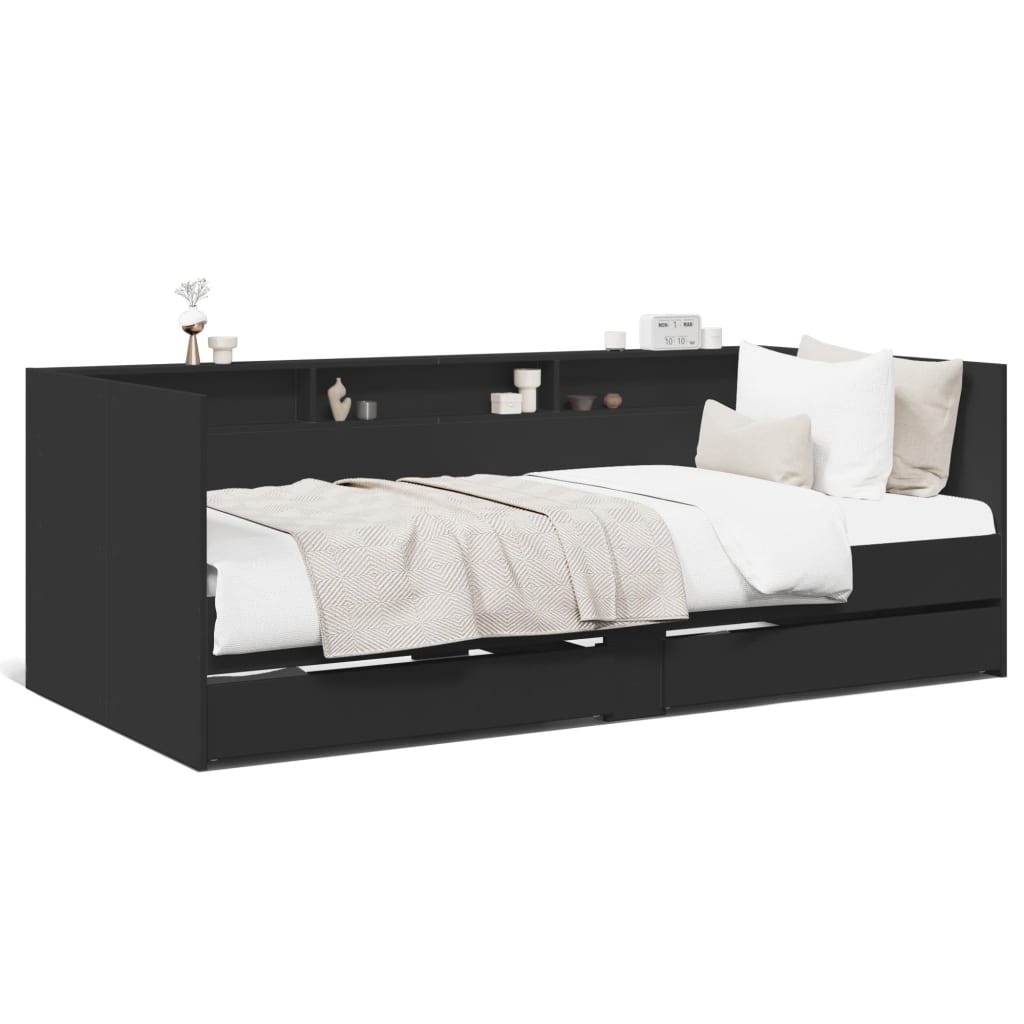 vidaXL Dnevni krevet s ladicama crni 100 x 200 cm konstruirano drvo