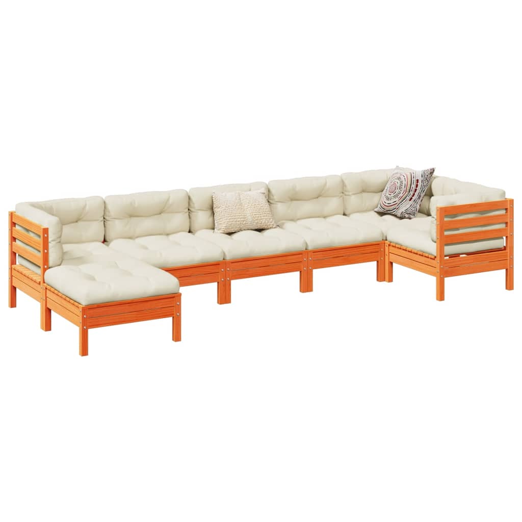 vidaXL 7-dijelni set vrtnih sofa s jastucima voštano smeđi od borovine