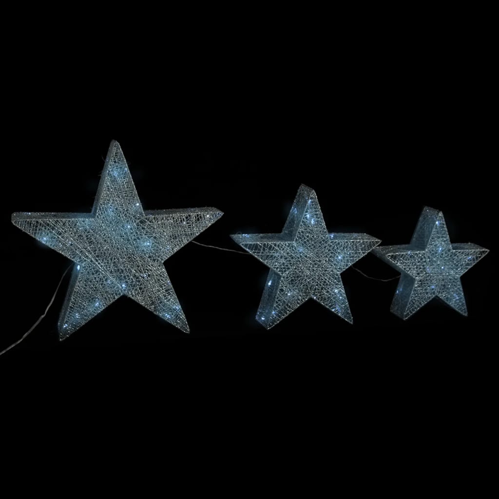 vidaXL Ukrasne božićne zvijezde 3 kom srebrne mrežaste LED