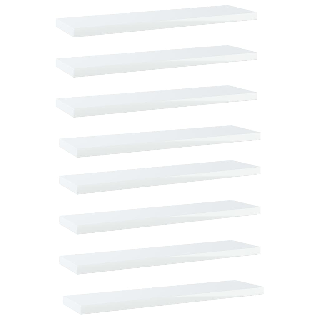 vidaXL Police za knjige 8 kom visoki sjaj bijele 40x10x1,5 cm iverica