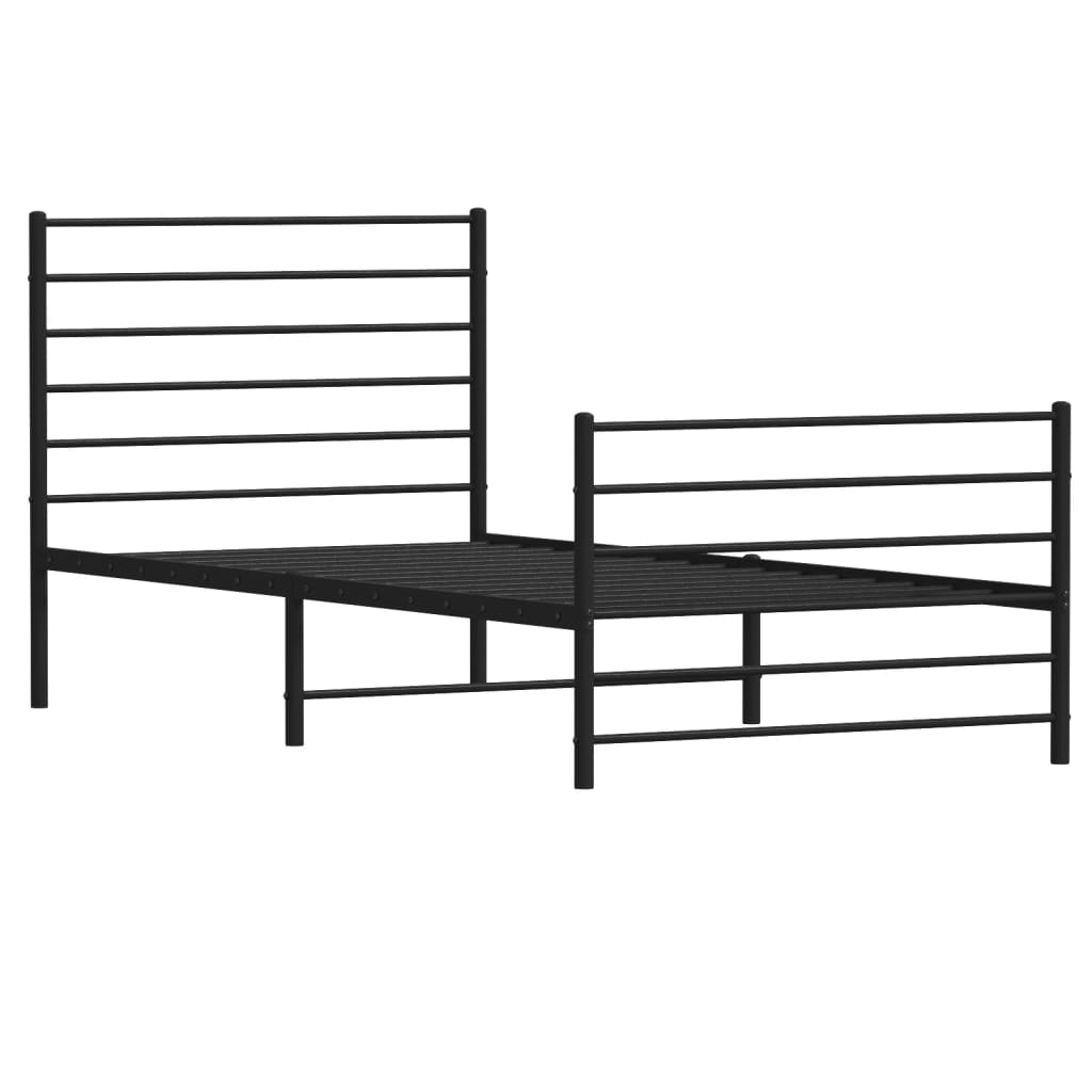 vidaXL Metalni okvir kreveta uzglavlje i podnožje crni 90 x 200 cm