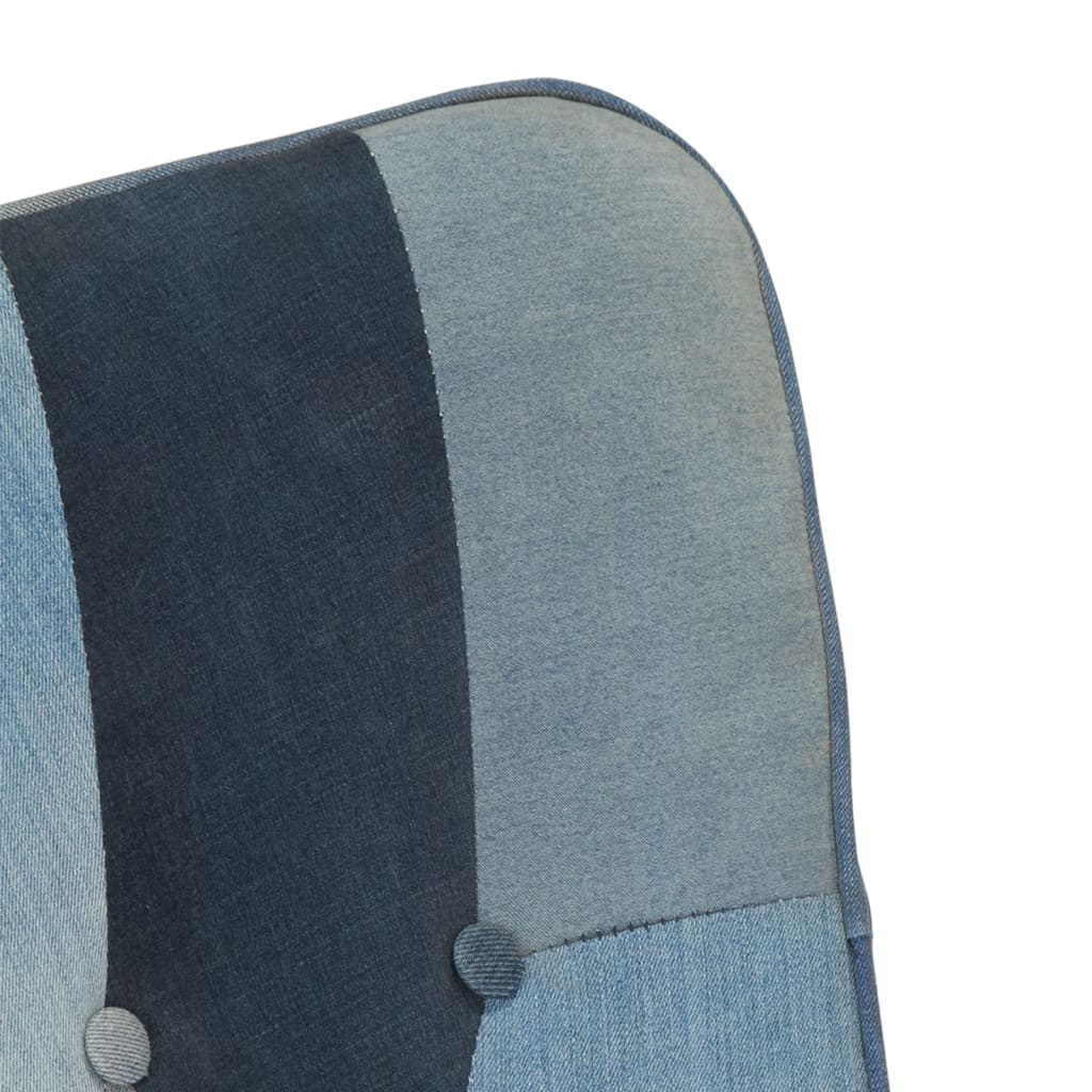 vidaXL Stolica za ljuljanje s tabureom plavi traper s patchworkom