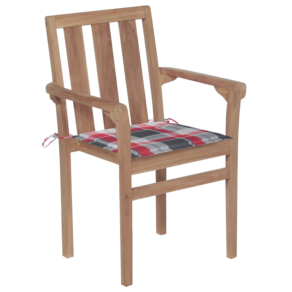 vidaXL Vrtne stolice s crvenim kariranim jastucima 2 kom od tikovine
