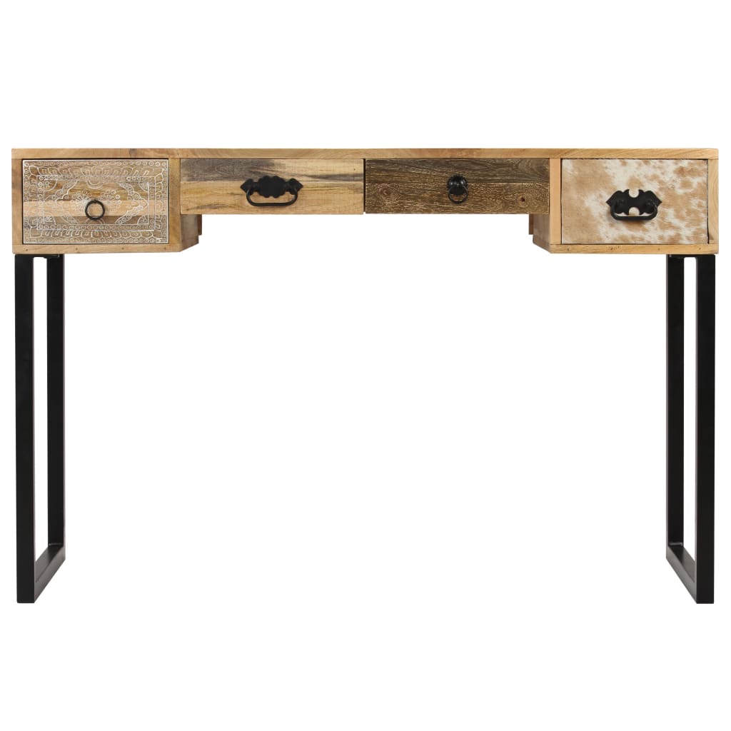 vidaXL Radni stol od masivnog drva manga i prave kože 117 x 50 x 76 cm