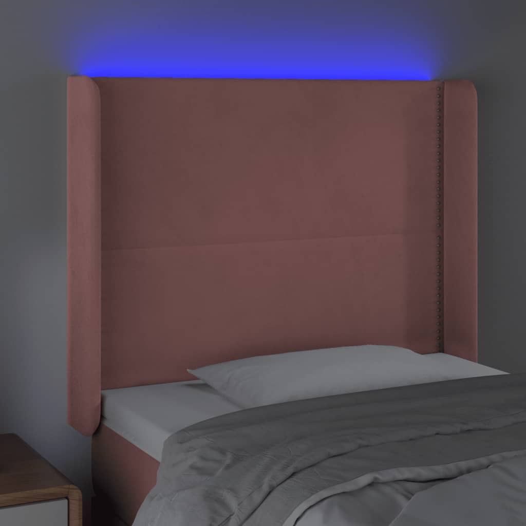 vidaXL LED uzglavlje ružičasto 83x16x118/128 cm baršunasto