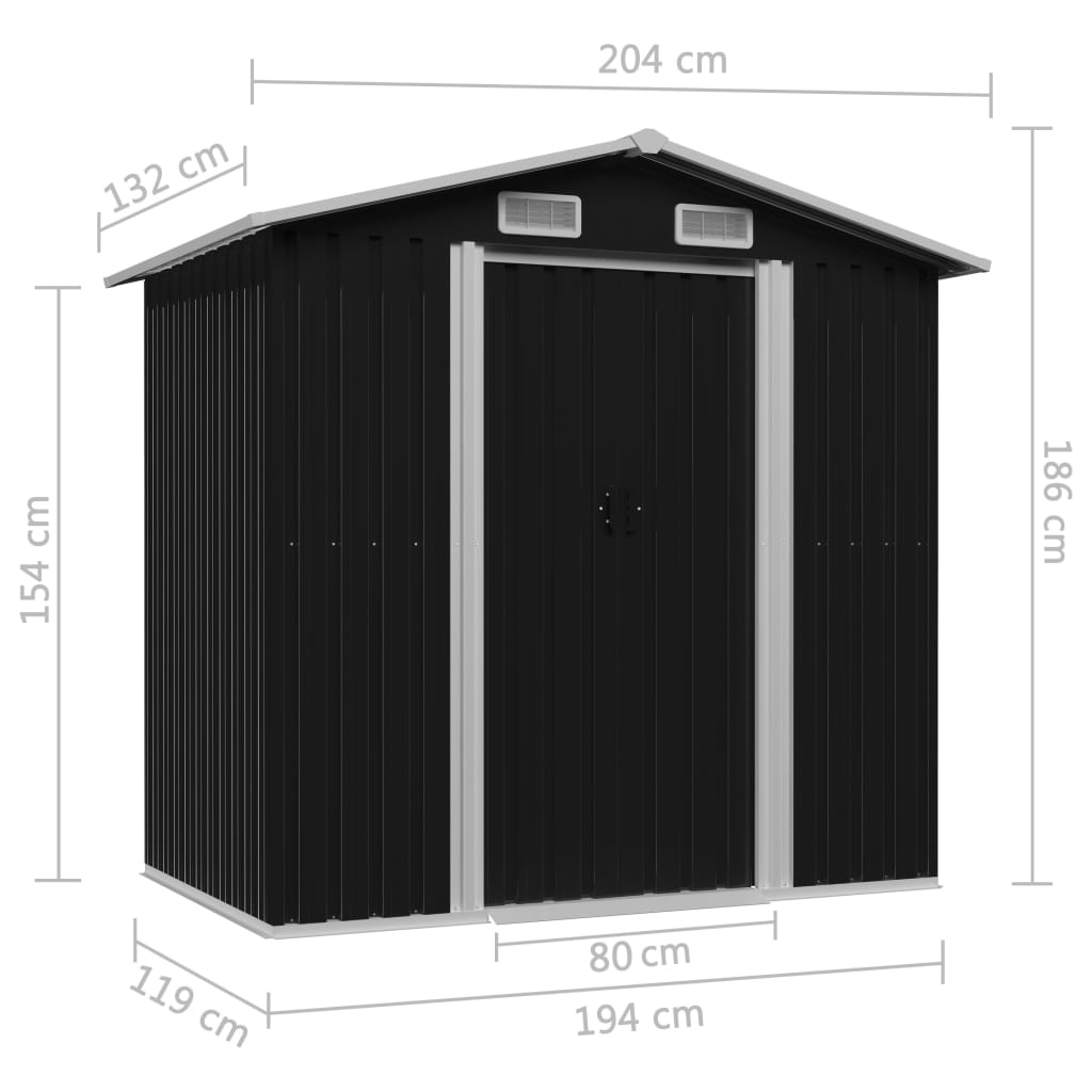 vidaXL Vrtna kućica za pohranu antracit čelična 204 x 132 x 186 cm