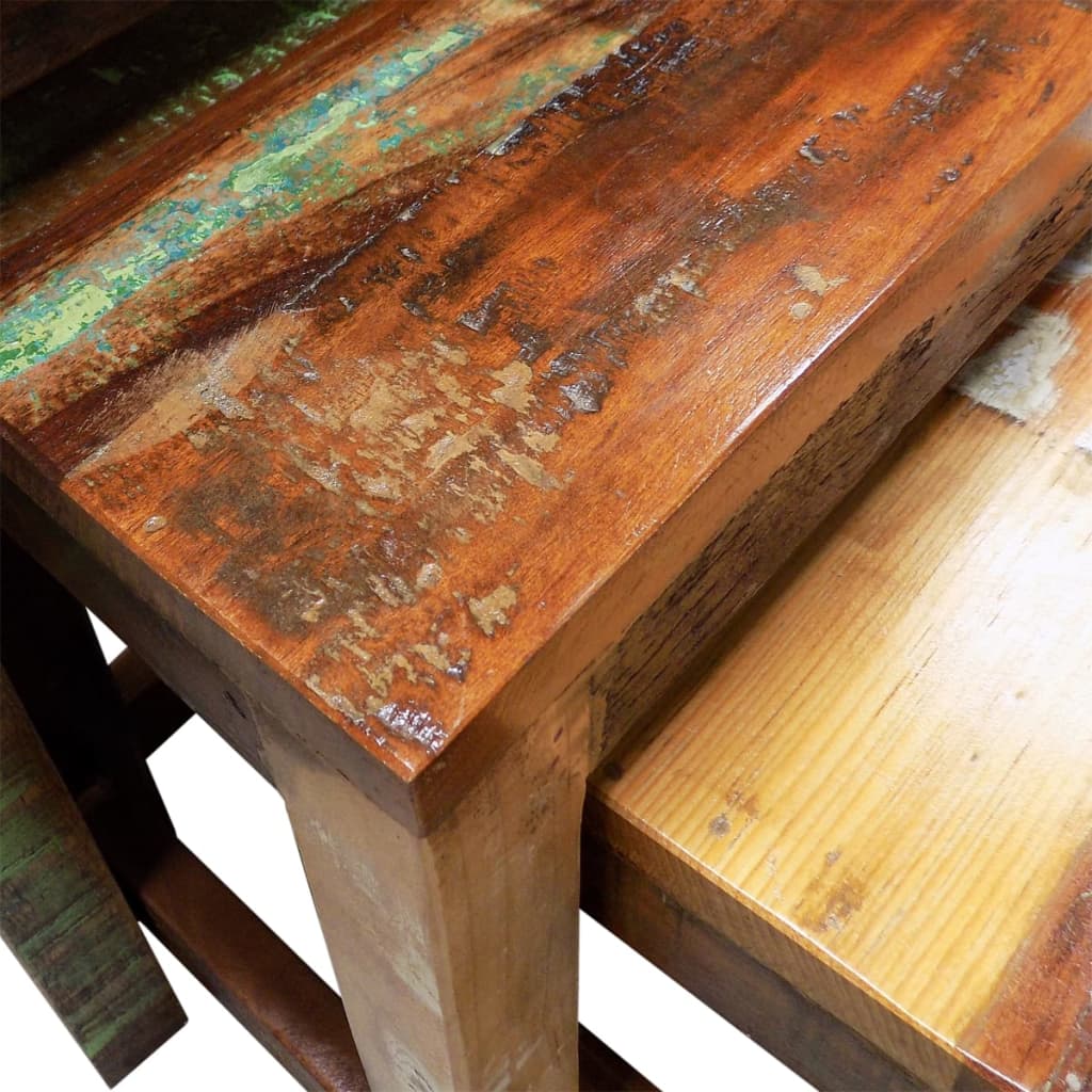 vidaXL 3-dijelni set uklapajućih stolića starinski obnovljeno drvo