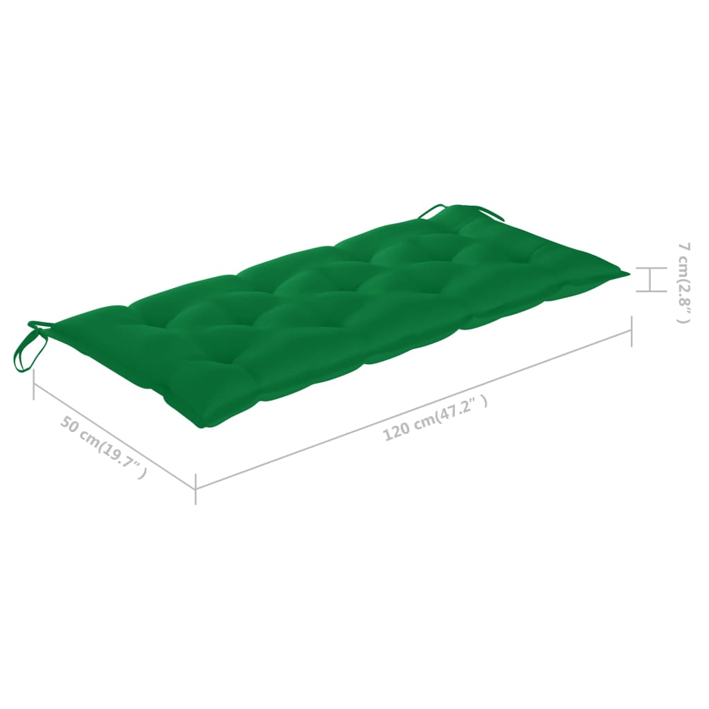 vidaXL Vrtna klupa sa zelenim jastukom 120 cm od masivne tikovine