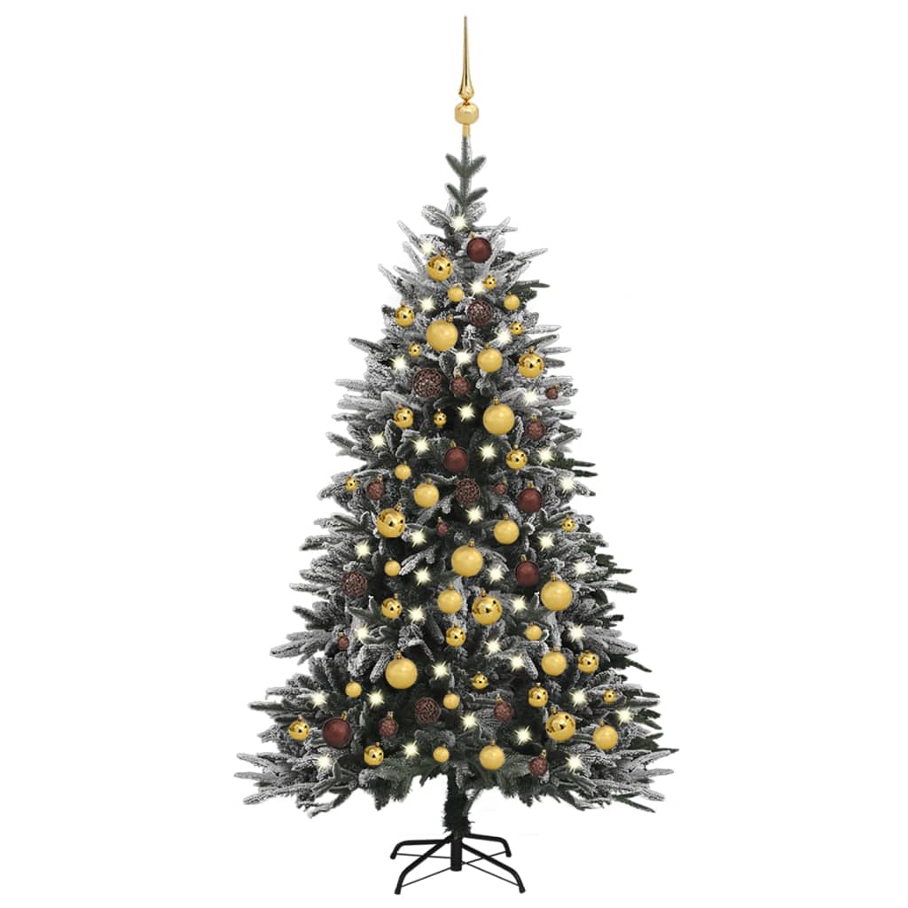 vidaXL Umjetno božićno drvce LED s kuglicama i snijegom 120 cm PVC/PE