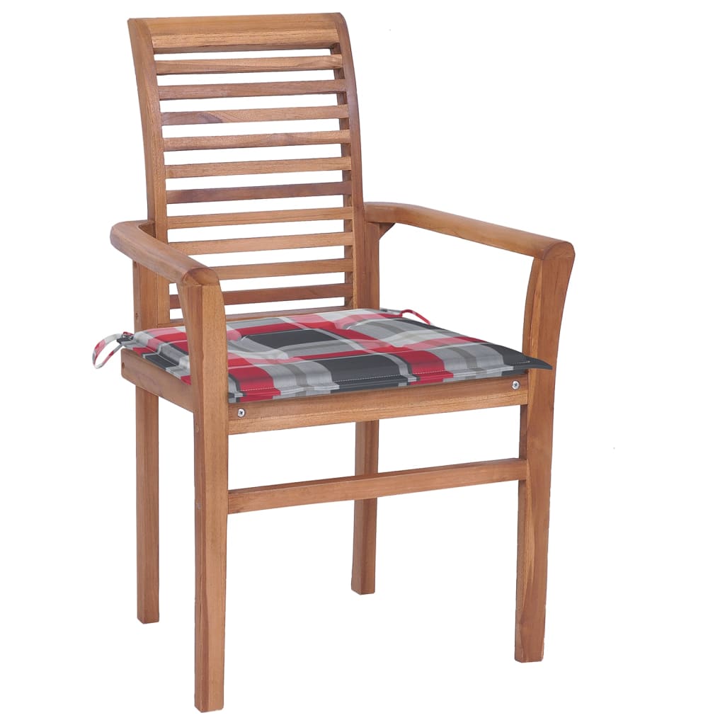 vidaXL Blagovaonske stolice s kariranim jastucima 6 kom od tikovine